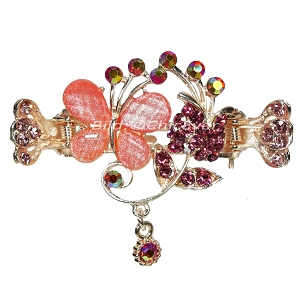 Haargreifer Schmetterling&Blume Haarspange Haarkneifer Haarklammer Metall & Strass rot rosa gold 4467